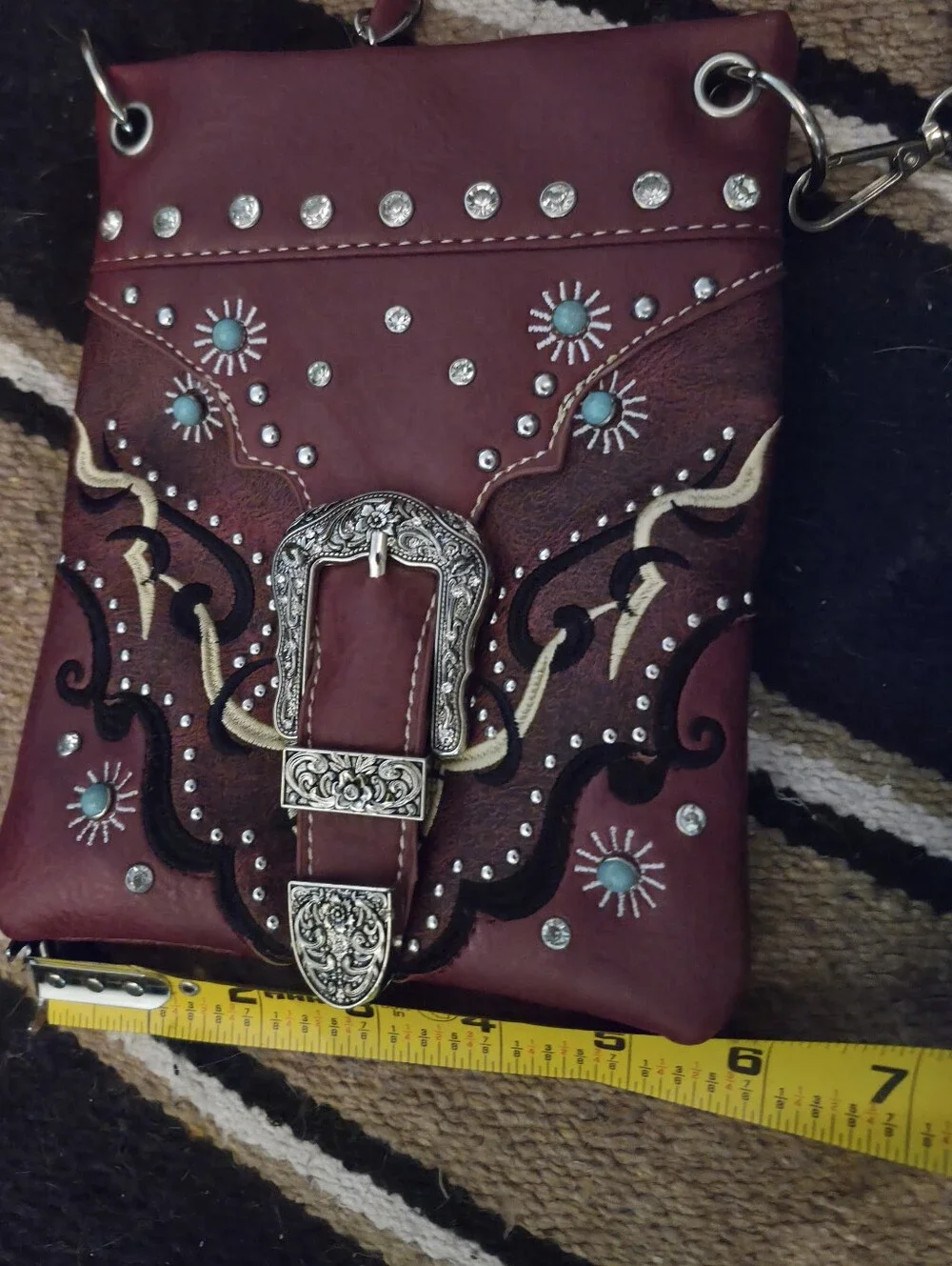 Embellished Red Western-Style Crossbody Bag with Decorative Buckle